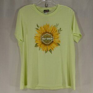 Harley Davidson Womens M Light Lime Green Boho Sunflower T-Shirt Bedford Hts OH